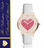 Atomic Luxury Unique Fingerprint Red Heart Design Premium Watch for Women - Elegant Rose Gold Analog Wrist Watch with White Leather Strap - Special Romantic Valentine Gift for Wife & Girlfriend