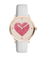 Atomic Luxury Unique Fingerprint Red Heart Design Premium Watch for Women - Elegant Rose Gold Analog Wrist Watch with White Leather Strap - Special Romantic Valentine Gift for Wife & Girlfriend