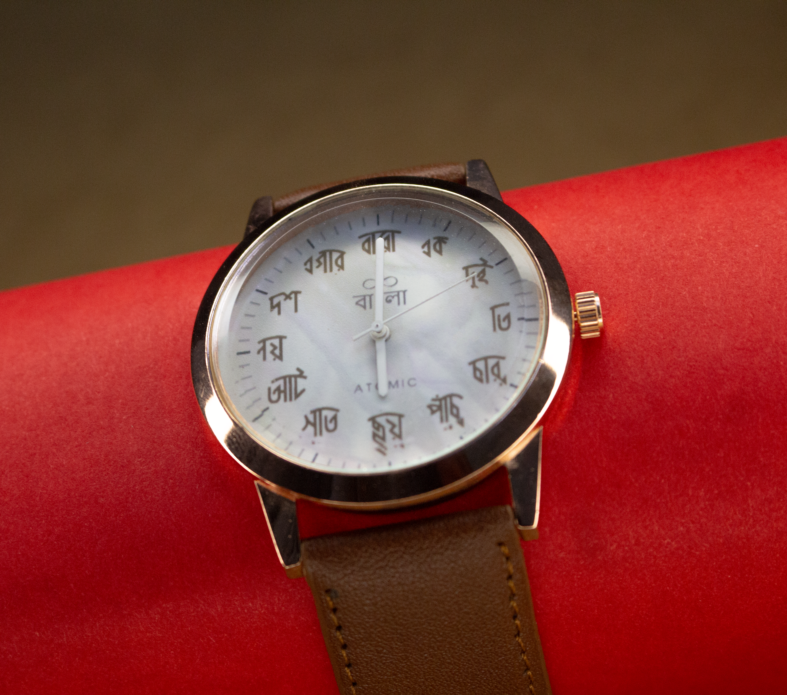 Atomic Premium Bangla / Bengali Number (3) Analog Watch - For Women Premium Quality Rose Gold Watch For Men | Best Quality Leather Strap Watch