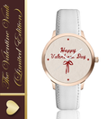 Cute Happy Valentine's Day Red Bow Print Premium Watch for Girls & Women - Stylish Rose Gold Analog Watch with Comfortable White Strap - Perfect Valentine Gift for the One You Love