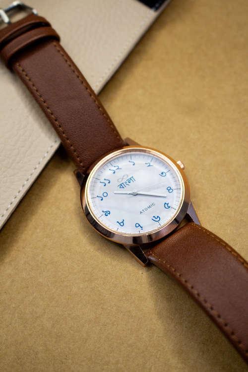 Atomic Premium Bangla / Bengali Number Analog Watch - For Men & Women Premium Quality Rose Gold Watch For Men | Best Quality Leather Strap Watch