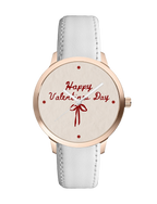 Cute Happy Valentine's Day Red Bow Print Premium Watch for Girls & Women - Stylish Rose Gold Analog Watch with Comfortable White Strap - Perfect Valentine Gift for the One You Love