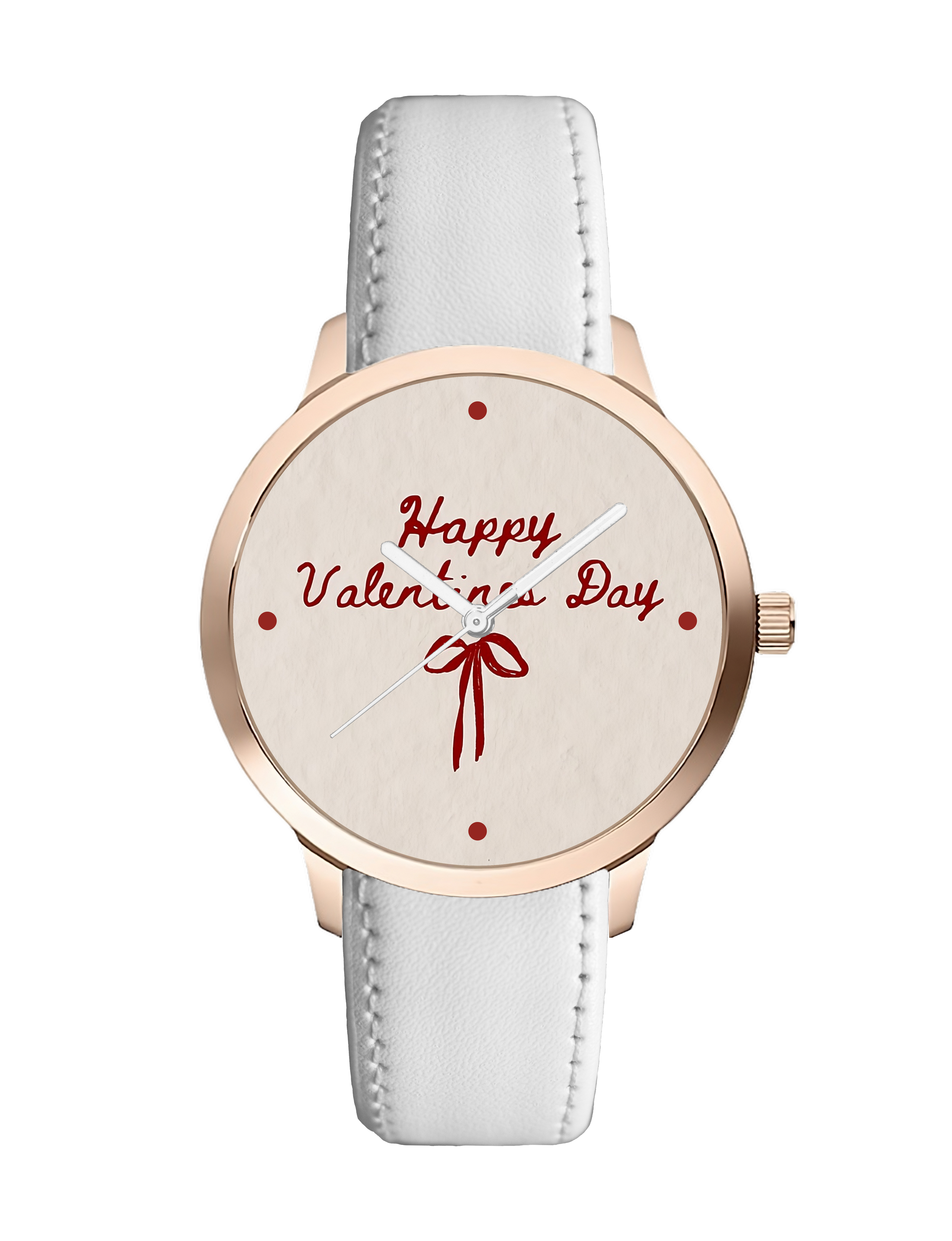 Cute Happy Valentine's Day Red Bow Print Premium Watch for Girls & Women - Stylish Rose Gold Analog Watch with Comfortable White Strap - Perfect Valentine Gift for the One You Love