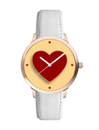 Women's Analog Watch with Heart Design, Rose Gold Case, White Leather Strap, Valentine's Day Gift