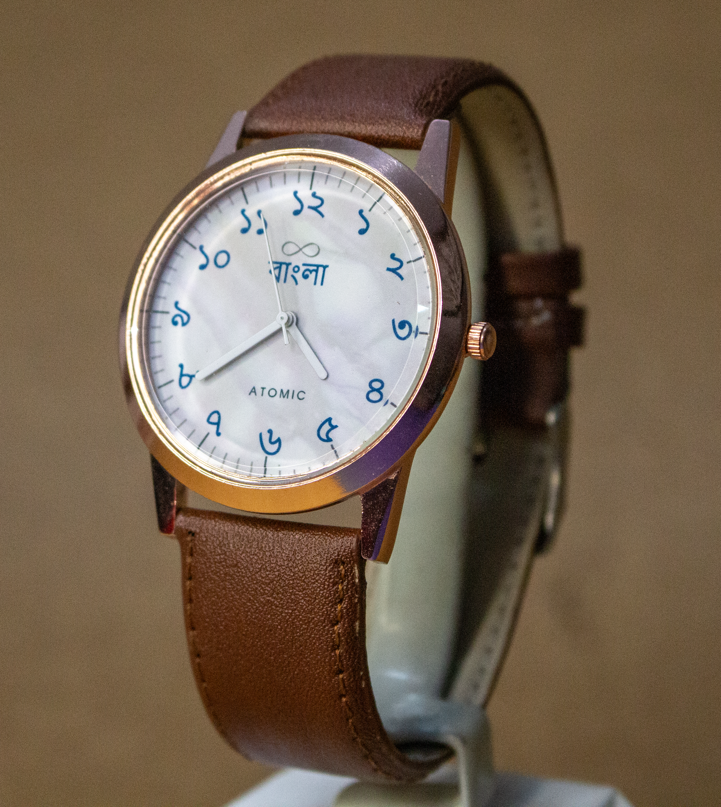 Atomic Premium Bangla / Bengali Number Analog Watch - For Men & Women Premium Quality Rose Gold Watch For Men | Best Quality Leather Strap Watch