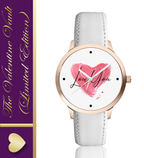 ATOMIC Women's Analog Watch with Love You Heart Design, Rose Gold Case, White Leather Strap, Valentine's Day Gift