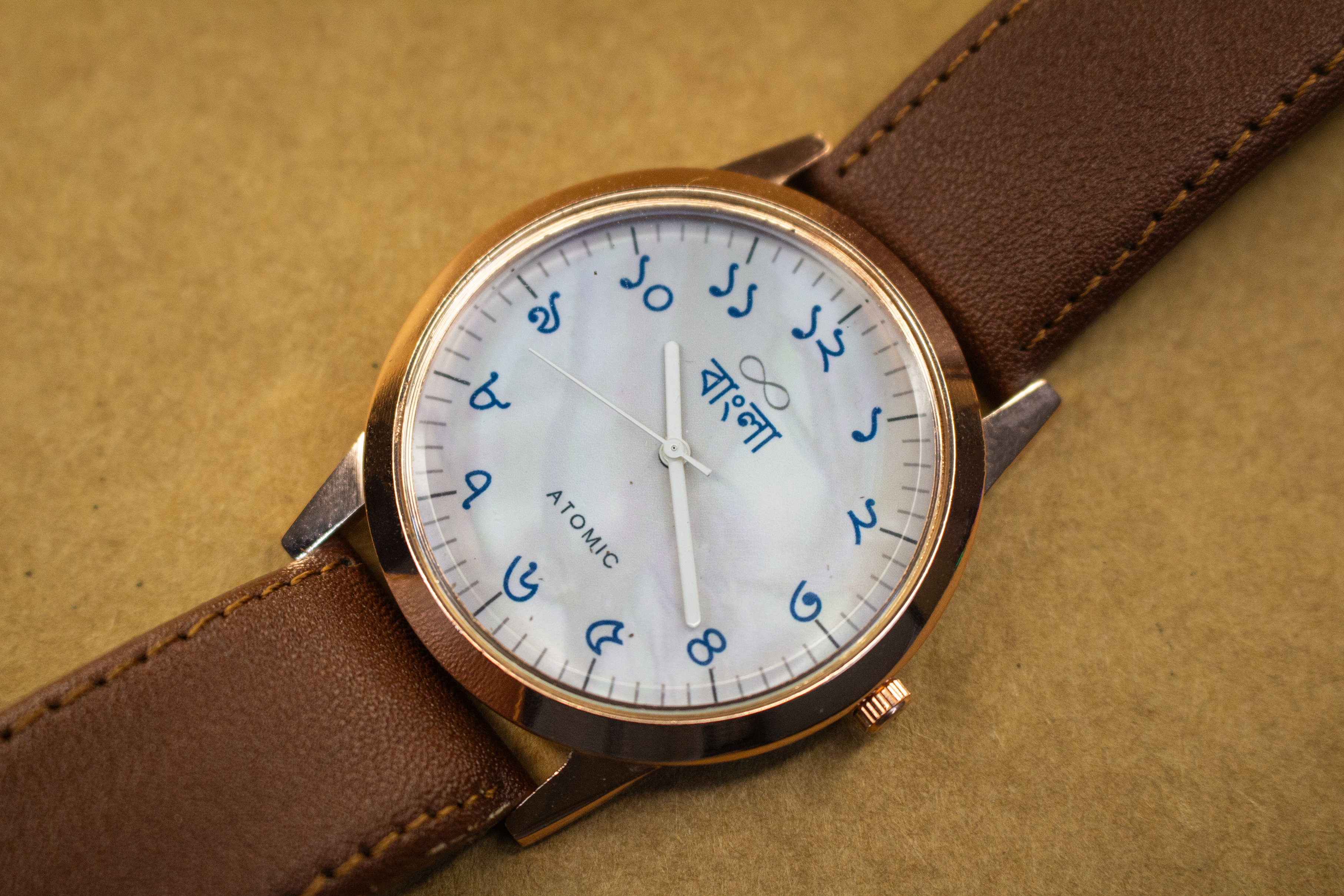 Atomic Premium Bangla / Bengali Number Analog Watch - For Men & Women Premium Quality Rose Gold Watch For Men | Best Quality Leather Strap Watch