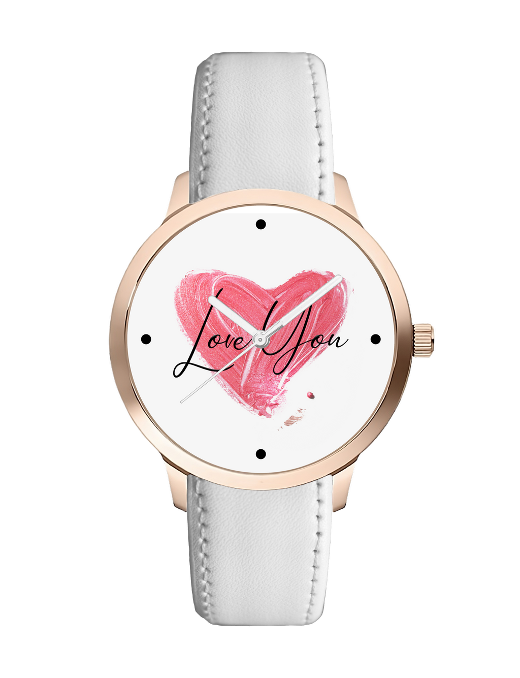 ATOMIC Women's Analog Watch with Love You Heart Design, Rose Gold Case, White Leather Strap, Valentine's Day Gift