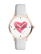 ATOMIC Women's Analog Watch with Love You Heart Design, Rose Gold Case, White Leather Strap, Valentine's Day Gift