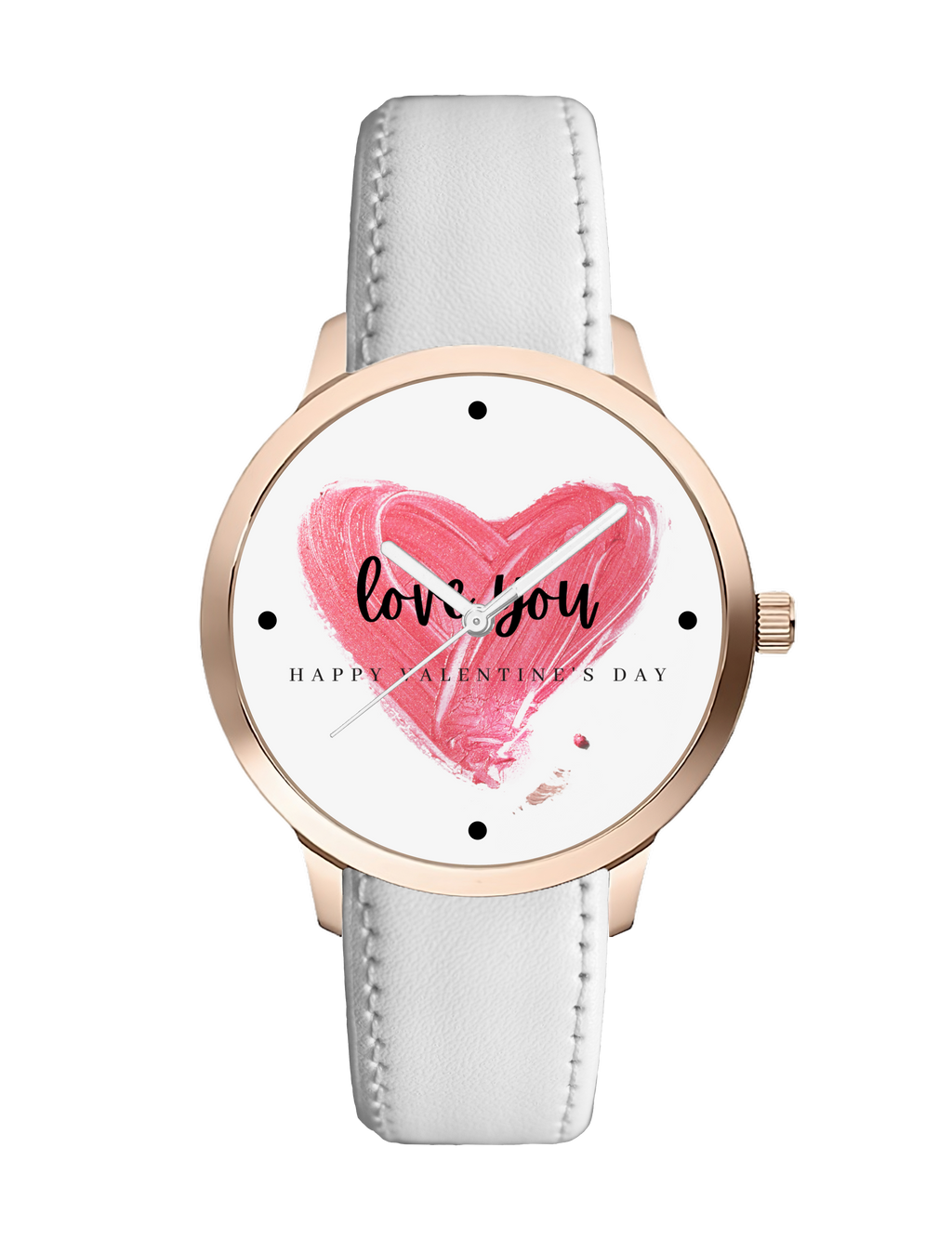 ATOMIC Women's Analog Watch with Pink Heart Design, Rose Gold Case, White Leather Strap, Valentine's Day Gift