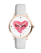 ATOMIC Women's Analog Watch with Pink Heart Design, Rose Gold Case, White Leather Strap, Valentine's Day Gift