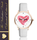 ATOMIC Women's Analog Watch with Pink Heart Design, Rose Gold Case, White Leather Strap, Valentine's Day Gift