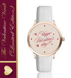 Happy Valentine's Day Women's Analog Watch, Rose Gold Case with White Leather Strap, Romantic Heart Design
